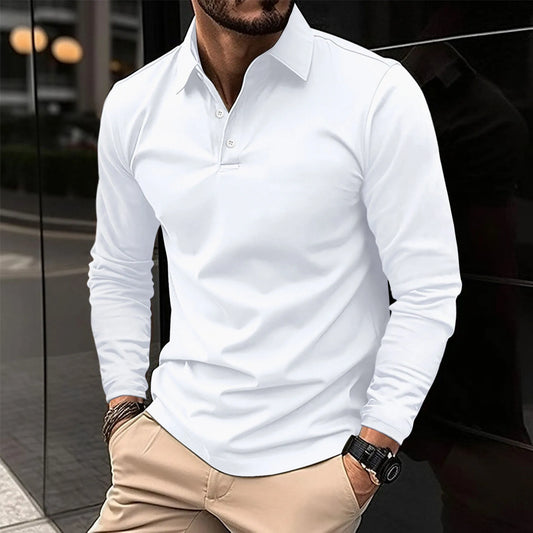 Effortless Pique Polo Shirt for Women with Collar Long Sleeve Button Placket Ribbed Cuff Casual Style