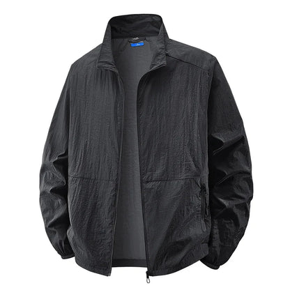 Effortless Crinkled Nylon Windbreaker for Women with Stand Collar Long Sleeve Zip Pocket Relaxed Style