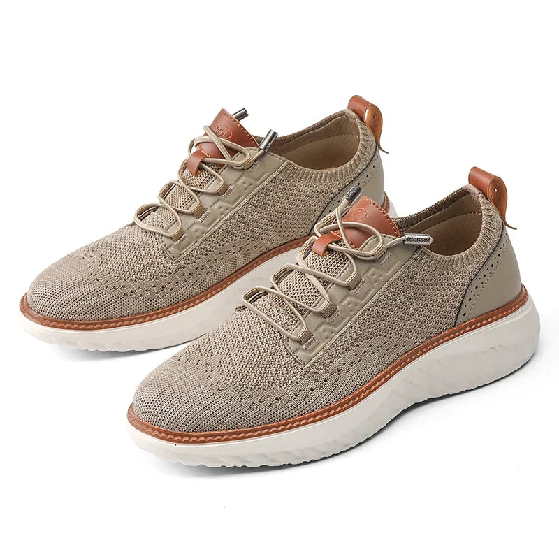 Effortless Knit Mesh Sneaker for Women with Lace Up Perforated Leather Trim Cushioned Style