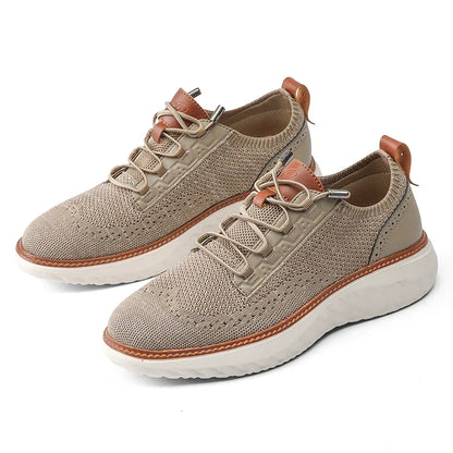 Effortless Knit Mesh Sneaker for Women with Lace Up Perforated Leather Trim Cushioned Style
