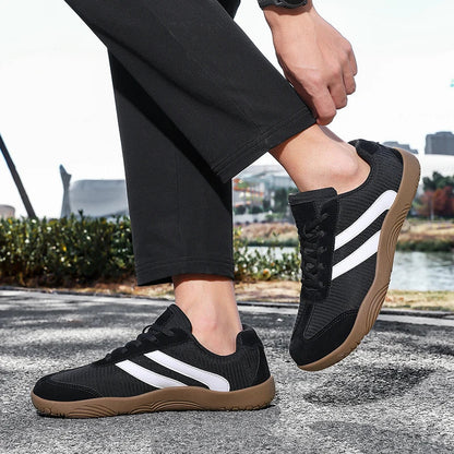 Effortless Striped Panel Sneaker for Women with Lace Up Low Top Gum Sole Casual Style