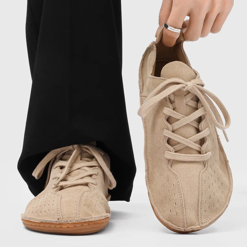 Comfortable Leather Flat Shoes for Women with Round Toe Lace Up Stitched Casual Style