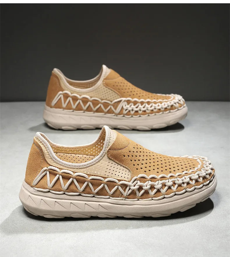 Comfortable Woven Suede Slip-On Sneaker for Women with Round Toe Chunky Platform Casual Style