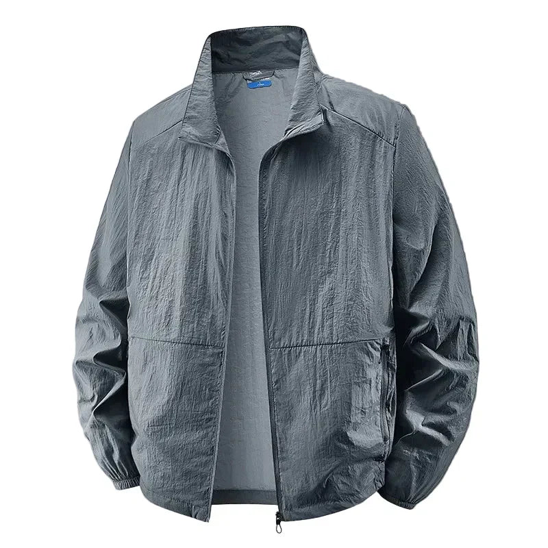 Effortless Crinkled Nylon Windbreaker for Women with Stand Collar Long Sleeve Zip Pocket Relaxed Style