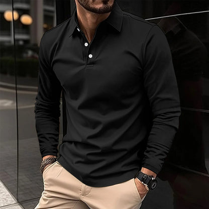 Effortless Pique Polo Shirt for Women with Collar Long Sleeve Button Placket Ribbed Cuff Casual Style