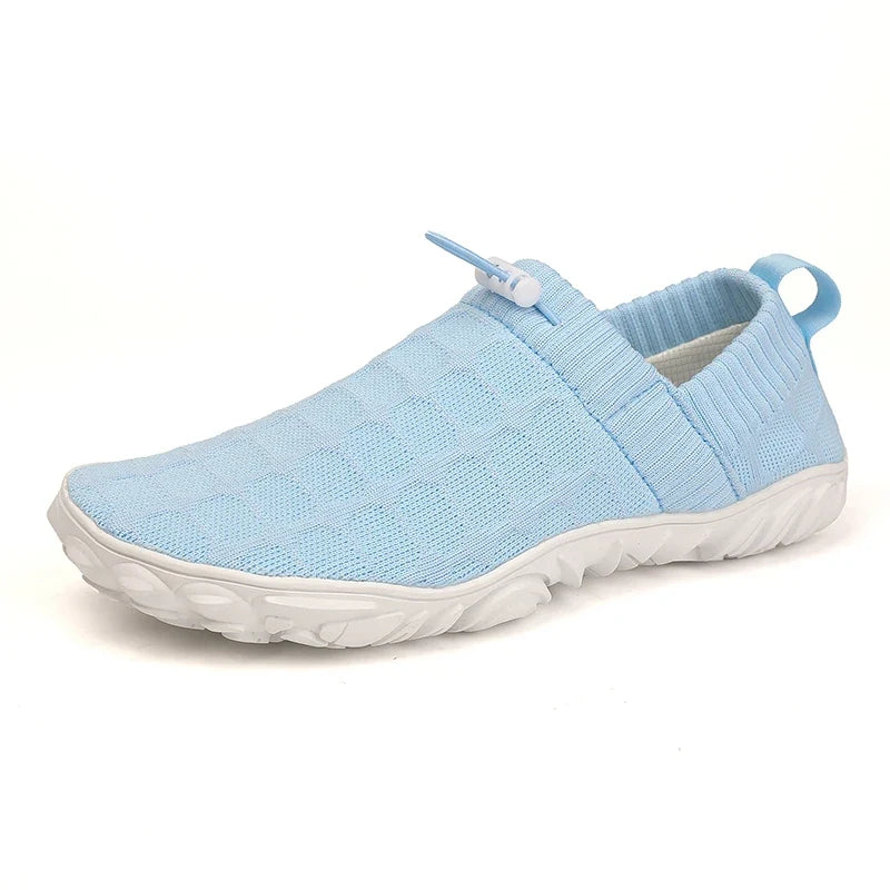 Stylish Knit Sneaker for Women with Drawstring Closure Lugged Rubber Sole Slip On Style