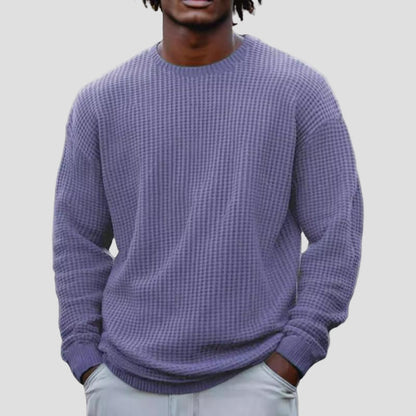 Comfortable Taupe Waffle Knit Sweater for Women with Crew Neck Long Sleeve Relaxed Oversized Style
