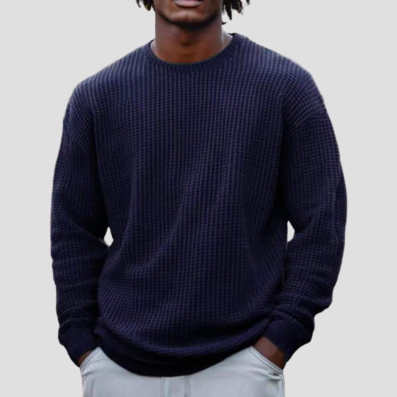 Comfortable Taupe Waffle Knit Sweater for Women with Crew Neck Long Sleeve Relaxed Oversized Style
