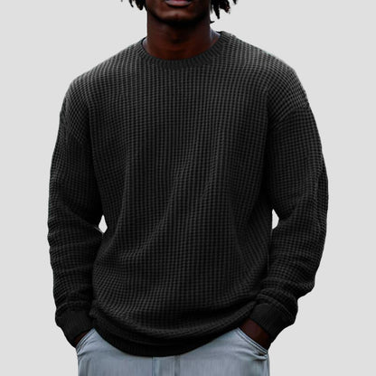 Comfortable Taupe Waffle Knit Sweater for Women with Crew Neck Long Sleeve Relaxed Oversized Style