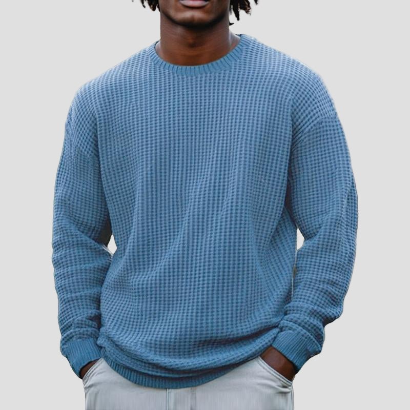 Comfortable Taupe Waffle Knit Sweater for Women with Crew Neck Long Sleeve Relaxed Oversized Style