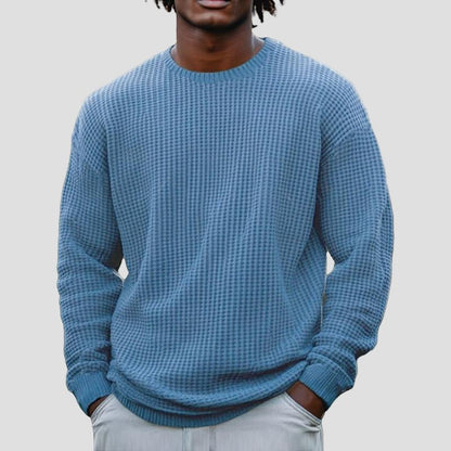 Comfortable Taupe Waffle Knit Sweater for Women with Crew Neck Long Sleeve Relaxed Oversized Style