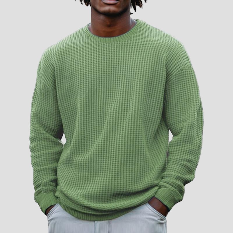 Comfortable Taupe Waffle Knit Sweater for Women with Crew Neck Long Sleeve Relaxed Oversized Style