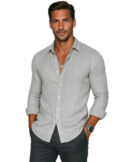 Effortless Linen Shirt for Women with Collar Long Sleeve Button Front Relaxed Style