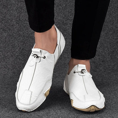 Comfortable Leather Driving Loafer for Women with Slip-On Moccasin Stitched Rubber Sole Casual Style