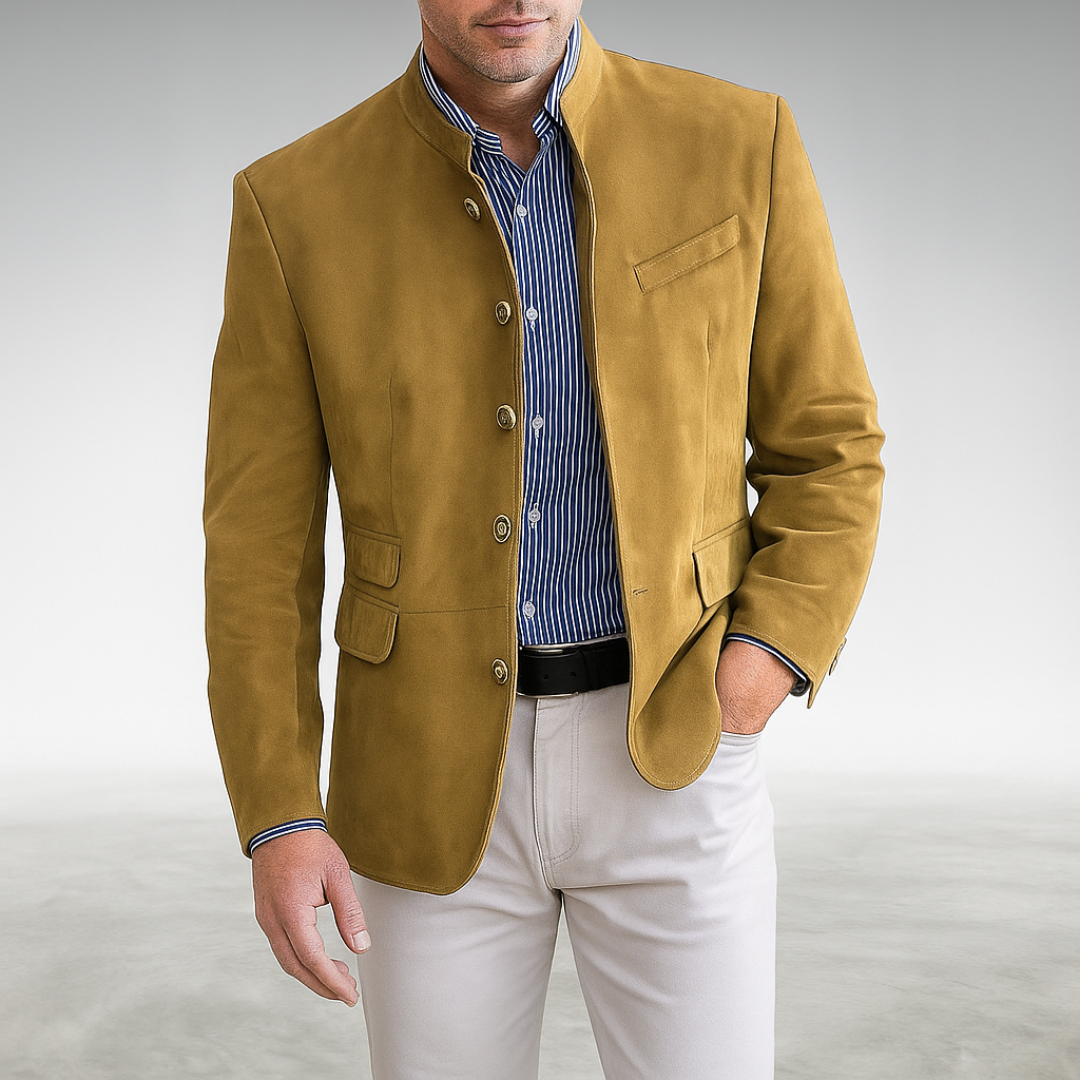 Elegant Suede Jacket for Women with Stand Collar Long Sleeve Button Front Casual Style