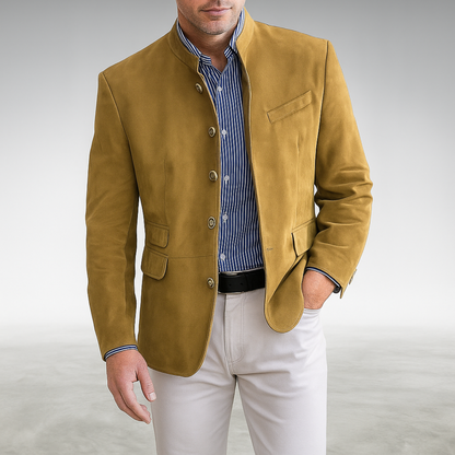 Elegant Suede Jacket for Women with Stand Collar Long Sleeve Button Front Casual Style