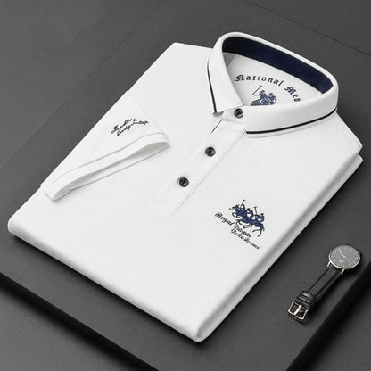Stylish Embroidered Pique Polo Shirt for Women with Tipped Collar Short Sleeve Button Placket Casual Style