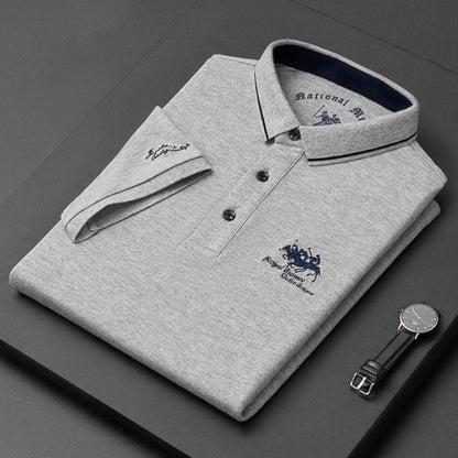 Stylish Embroidered Pique Polo Shirt for Women with Tipped Collar Short Sleeve Button Placket Casual Style