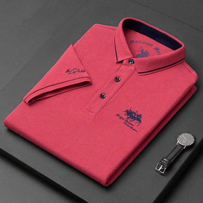 Stylish Embroidered Pique Polo Shirt for Women with Tipped Collar Short Sleeve Button Placket Casual Style