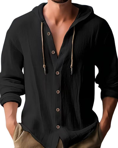 Effortless Linen Hooded Shirt for Women with V Neck Long Sleeve Button Front Relaxed Style