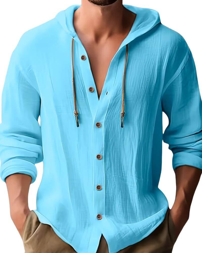 Effortless Linen Hooded Shirt for Women with V Neck Long Sleeve Button Front Relaxed Style