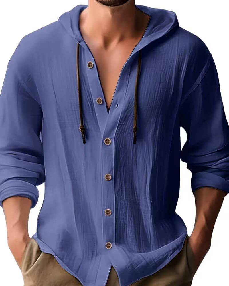 Effortless Linen Hooded Shirt for Women with V Neck Long Sleeve Button Front Relaxed Style