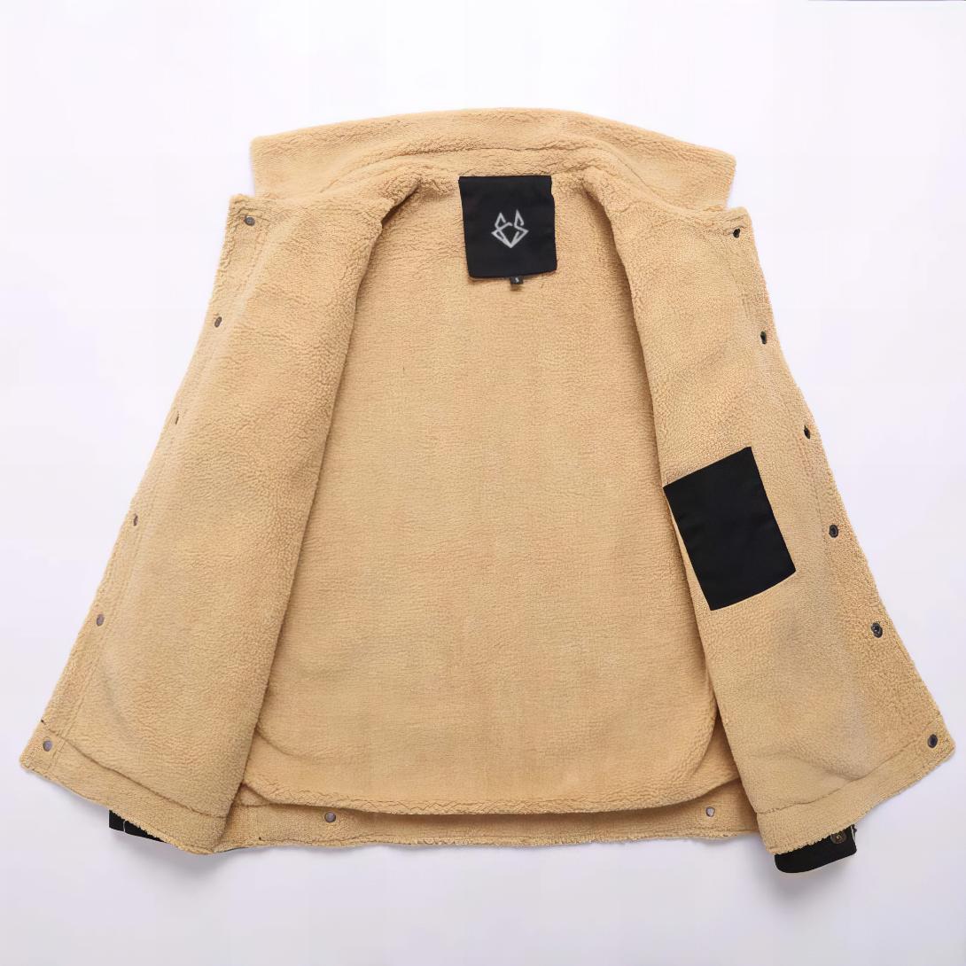 Comfortable Sherpa Lined Jacket for Women with Point Collar Long Sleeve Button Front Flap Pocket Casual Style