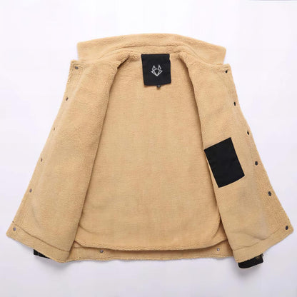 Comfortable Sherpa Lined Jacket for Women with Point Collar Long Sleeve Button Front Flap Pocket Casual Style