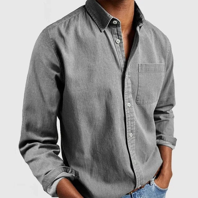 Effortless Denim Button Up Shirt for Women with Collar Long Sleeve Chest Pocket Relaxed Casual Style