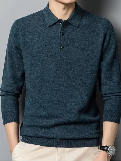 Comfortable Teal Polo Sweater for Women with Collar Long Sleeve Button Placket Ribbed Knit Style