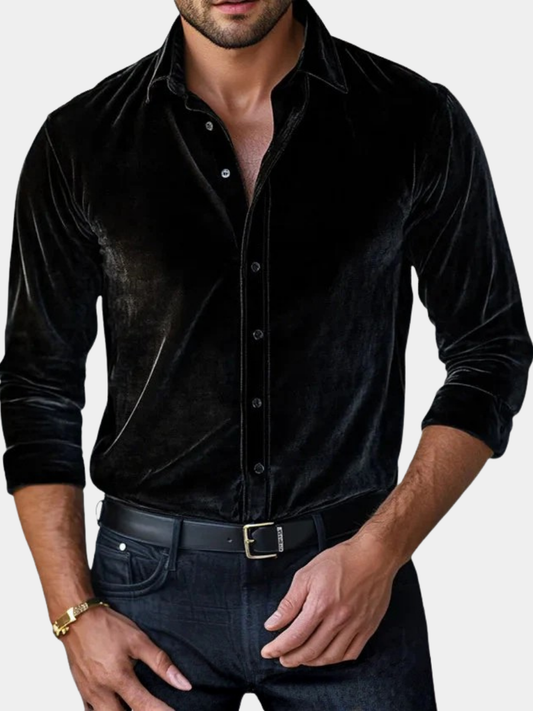 Elegant Velvet Shirt for Women with Collar Long Sleeve Button Front Fitted Silky Style