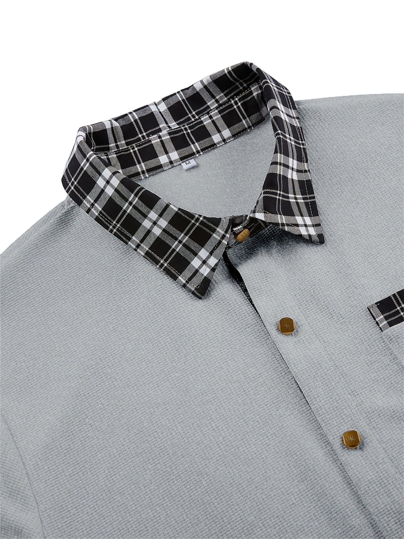 Effortless White Waffle Knit Button Down Shirt for Women with Plaid Collar Long Sleeve Button Front Chest Pocket Casual Style
