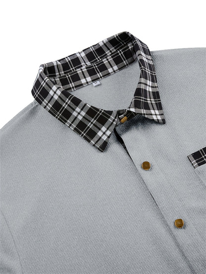 Effortless White Waffle Knit Button Down Shirt for Women with Plaid Collar Long Sleeve Button Front Chest Pocket Casual Style