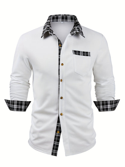 Effortless Plaid Trim Blouse for Women with Collar Long Sleeve Button Front Relaxed Casual Style