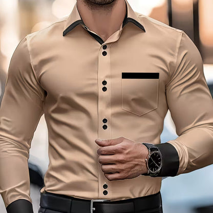 Elegant Satin Blouse for Women with Collar Long Sleeve Contrast Trim Silky Style