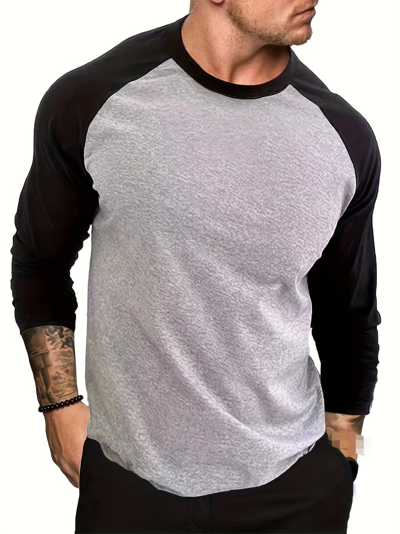 Comfortable Black Colorblock Shirt for Women with Crew Neck Raglan Sleeve Relaxed Casual Style