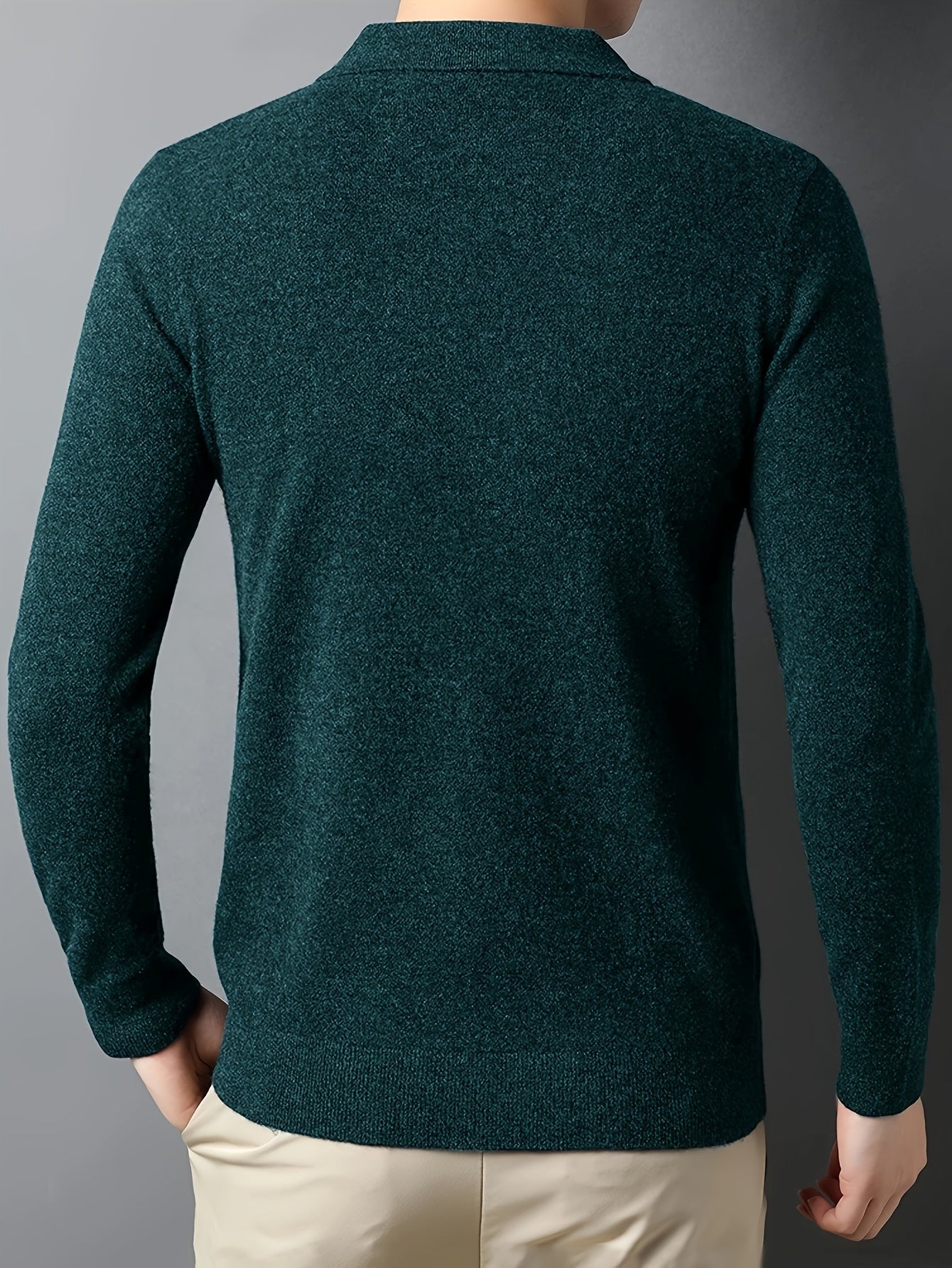 Comfortable Teal Polo Sweater for Women with Collar Long Sleeve Button Placket Ribbed Knit Style