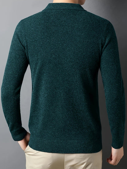 Comfortable Teal Polo Sweater for Women with Collar Long Sleeve Button Placket Ribbed Knit Style