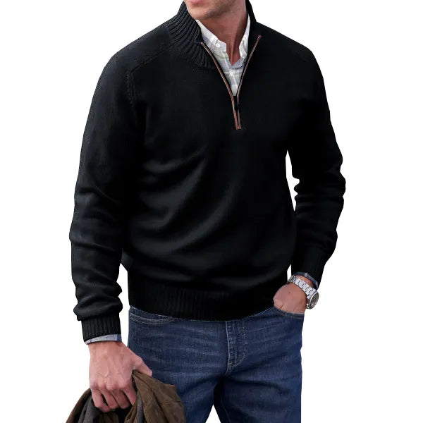 Comfortable White Quarter Zip Sweater for Women with Mock Neck Long Sleeve Ribbed Cuff Relaxed Knit Style