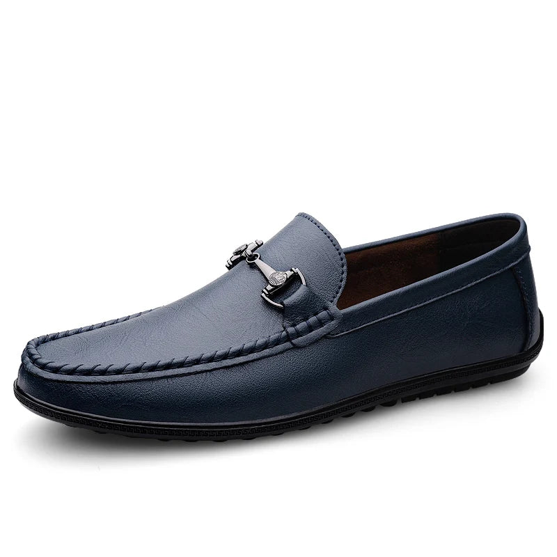 Elegant Leather Loafer for Women with Moc Toe Slip On Bit Buckle Casual Style
