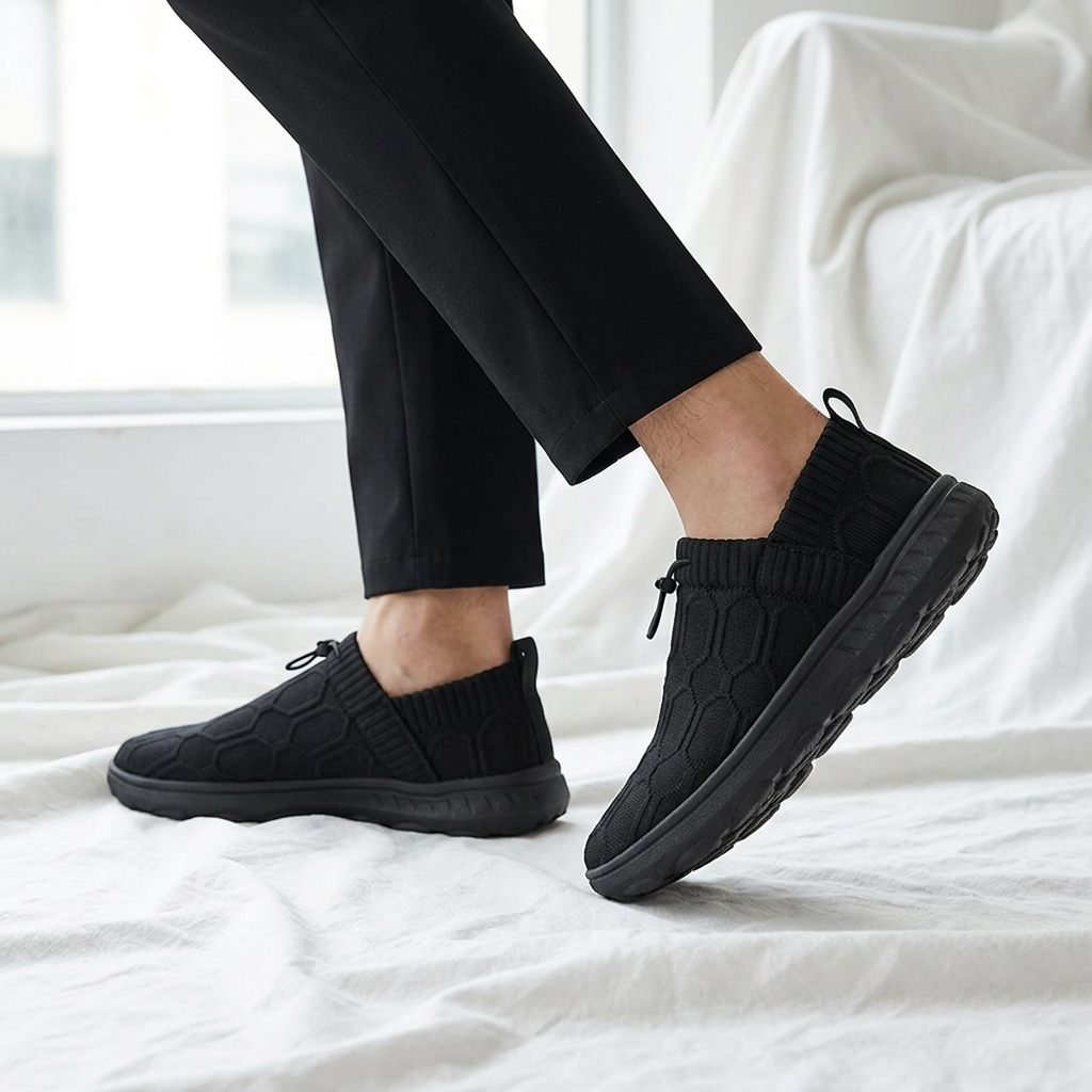 Comfortable Honeycomb Knit Slip On Sneaker for Women with Drawstring Closure Cushioned Sole Casual Style