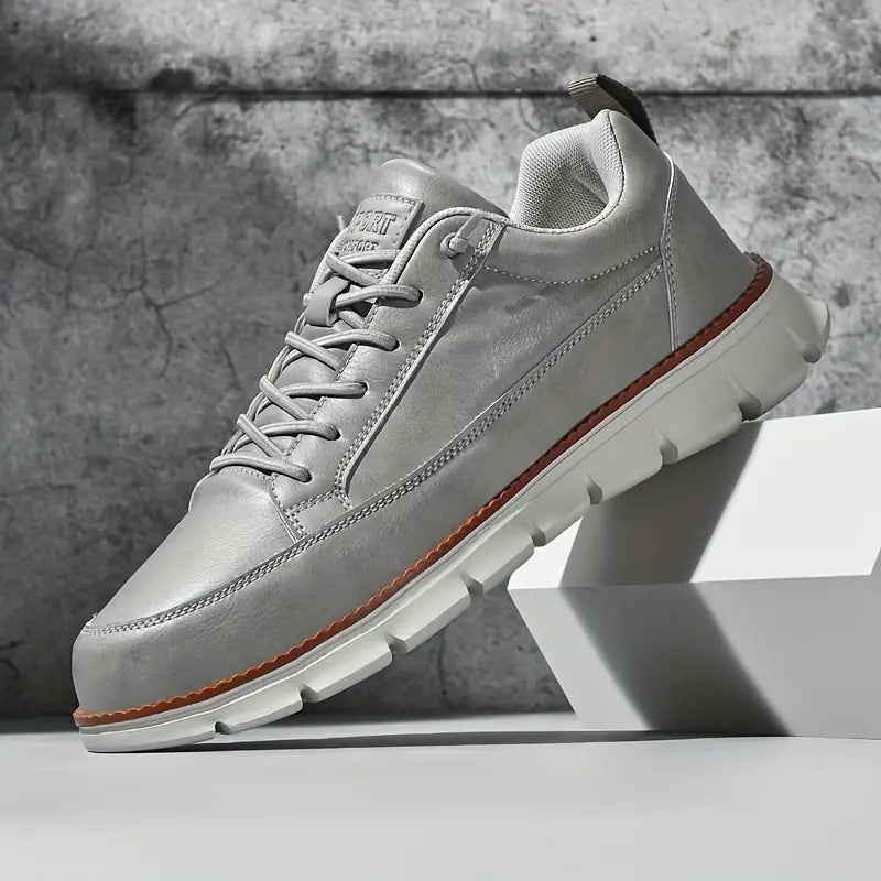 Effortless Leather Sneaker for Women with Lace Up Low Top Cushioned Sole Casual Style