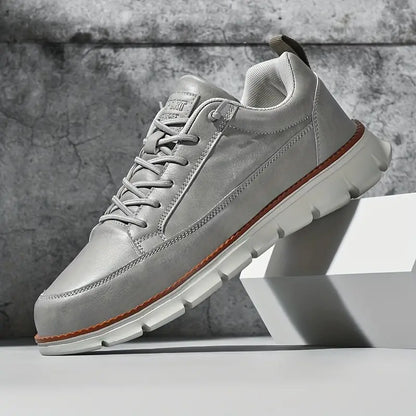 Effortless Leather Sneaker for Women with Lace Up Low Top Cushioned Sole Casual Style