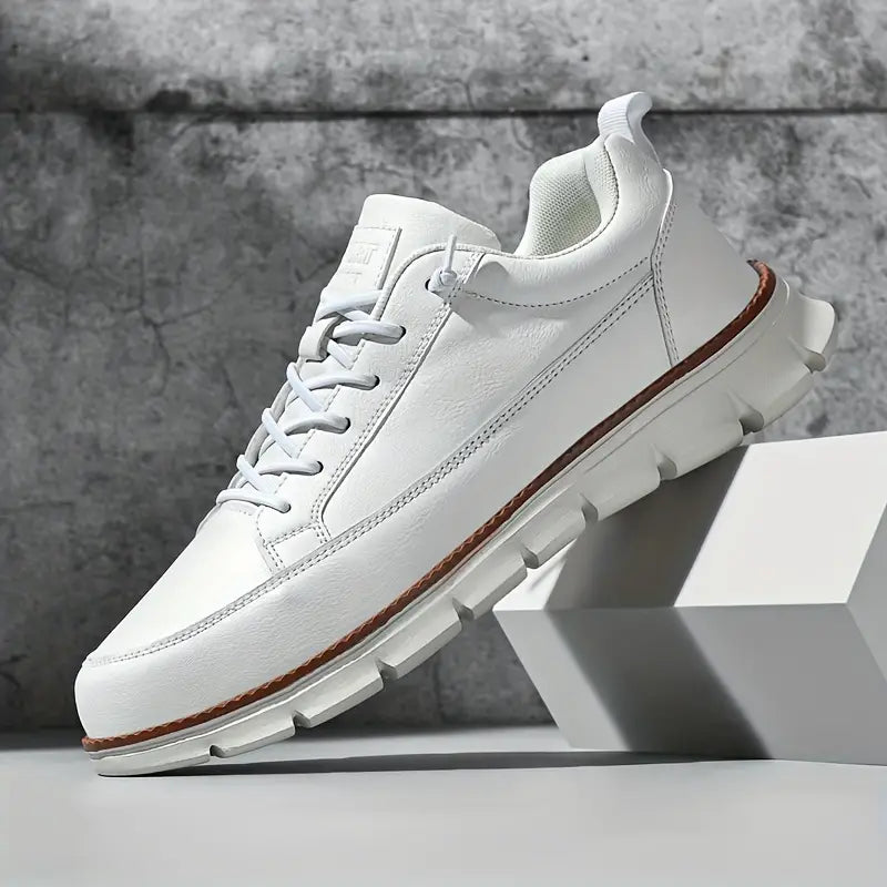 Effortless Leather Sneaker for Women with Lace Up Low Top Cushioned Sole Casual Style