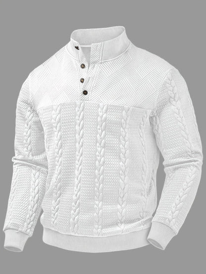 Comfortable Black Cable Knit Sweater for Women with Mock Neck Long Sleeve Button Placket Relaxed Style