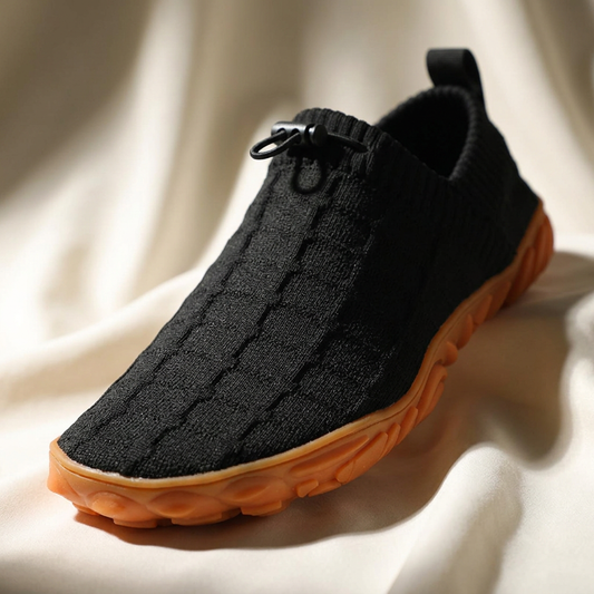 Stylish Knit Sneaker for Women with Drawstring Closure Lugged Rubber Sole Slip On Style
