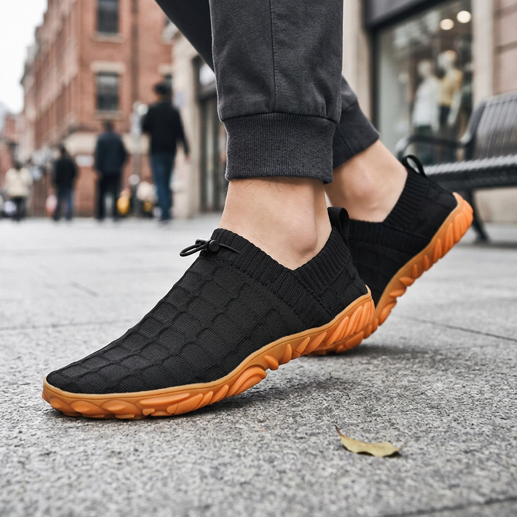 Stylish Knit Sneaker for Women with Drawstring Closure Lugged Rubber Sole Slip On Style