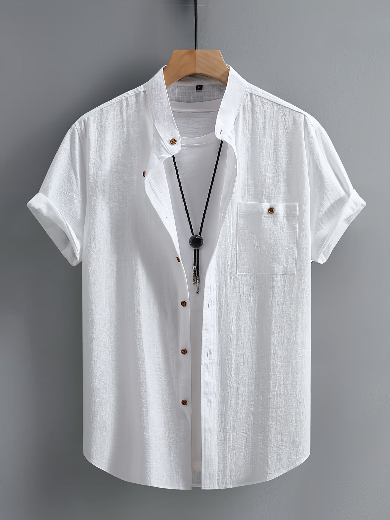 Effortless Linen Shirt for Women with Stand Collar Short Sleeve Button Front Casual Style