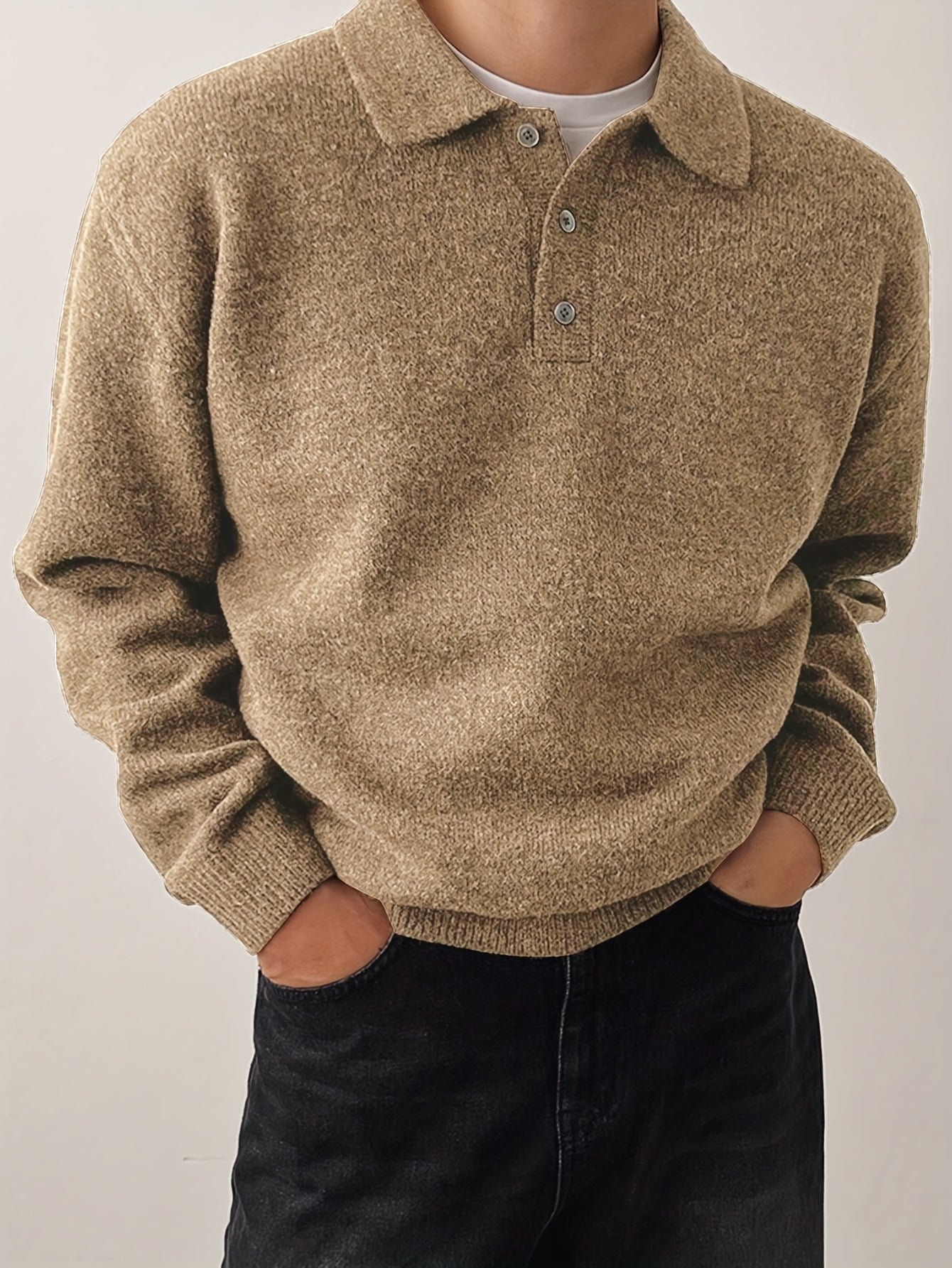 Comfortable Olive Green Knit Sweater for Women with Collar Long Sleeve Button Front Relaxed Oversized Style
