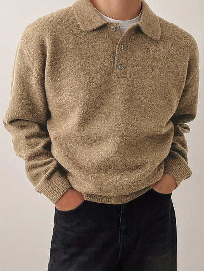 Comfortable Olive Green Knit Sweater for Women with Collar Long Sleeve Button Front Relaxed Oversized Style